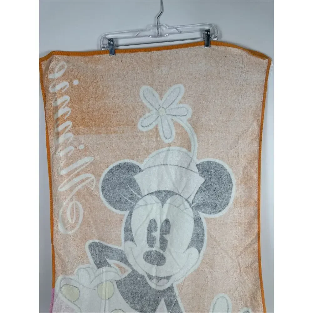 Vintage Disney Minnie Mouse Pink & Orange Beach Towel Mickey & Co. 100% Cotton